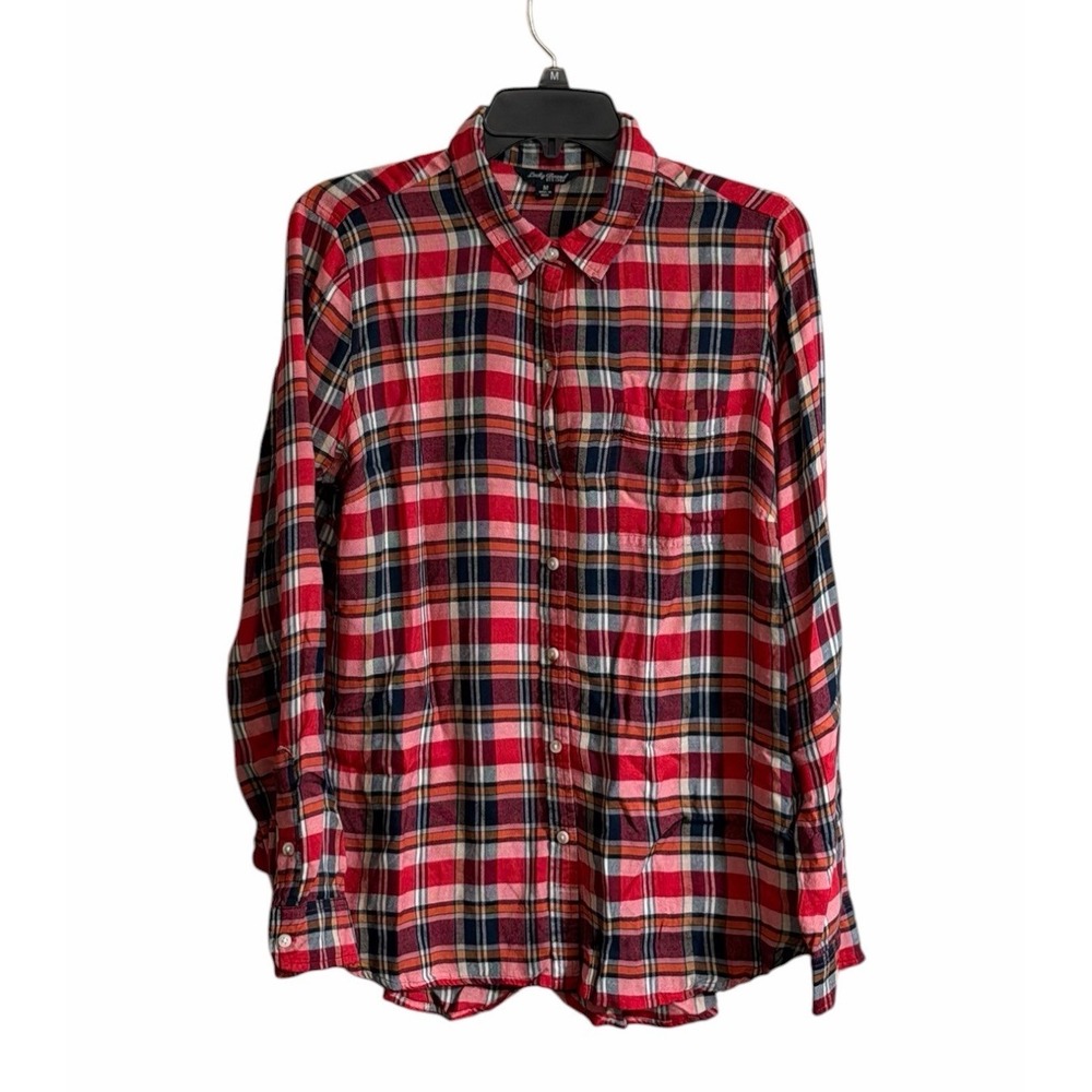 Lucky Brand Womens Med Plaid Long Sleeve Button-Down Shirt Rayon Red & Blue